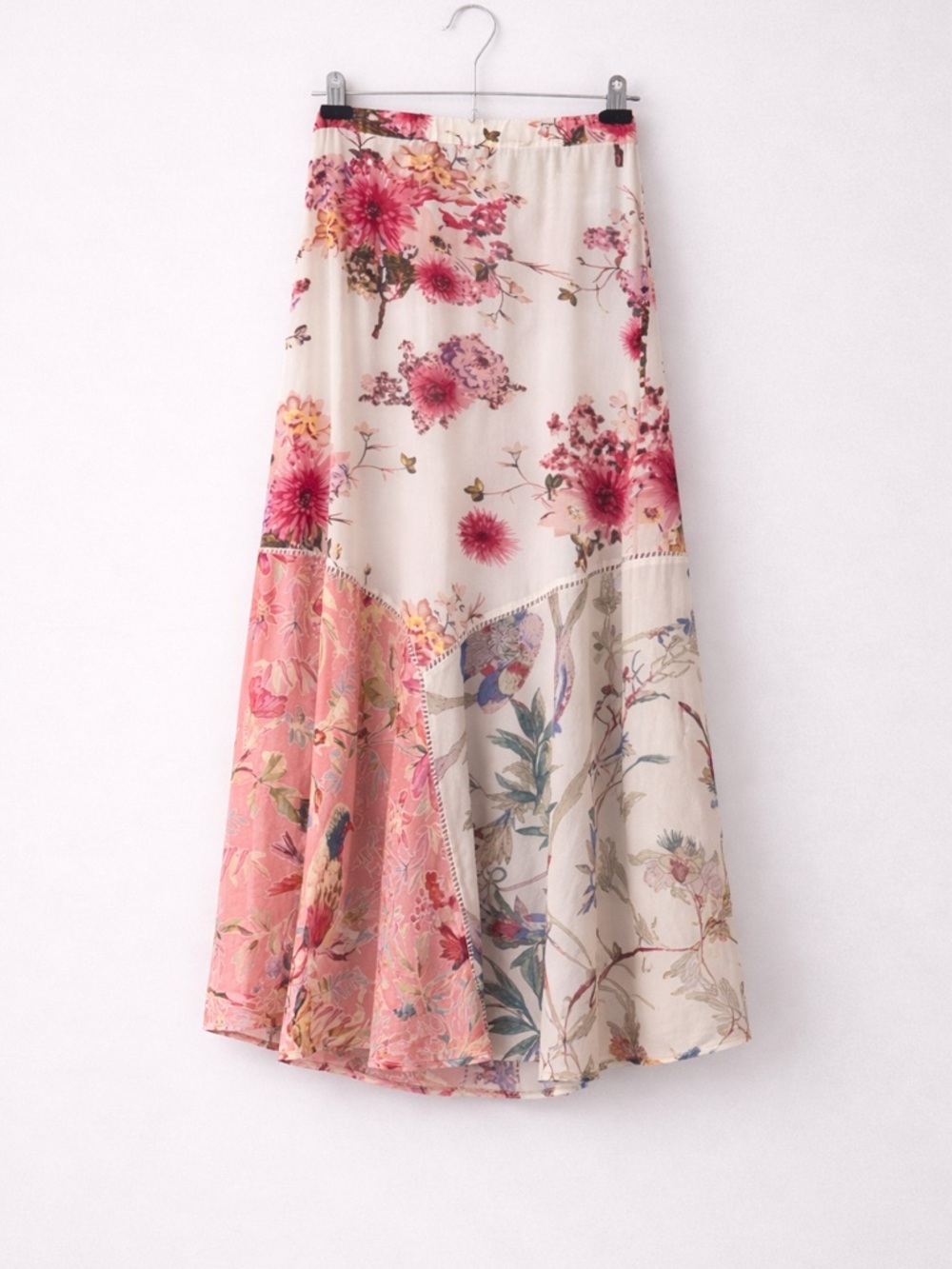 NWT Chelsea & Theodore Floral Bird Print Patchwork Maxi Skirt M